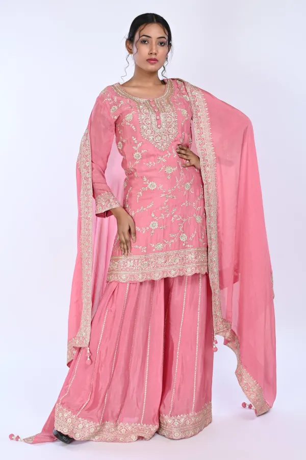 Pink Straight Suit With Plazzo Pant